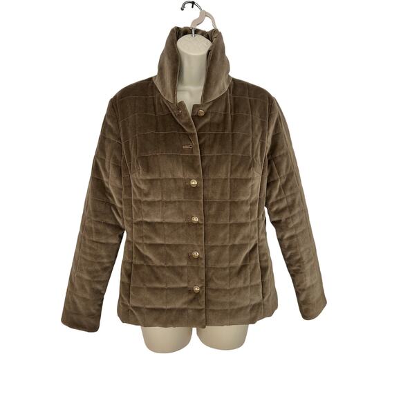St John Sport by Marie Gray Jackets & Blazers - St John Sport by Marie Gray Quilted Puffer Jacket Brown Tan Velvet Size P Flaw